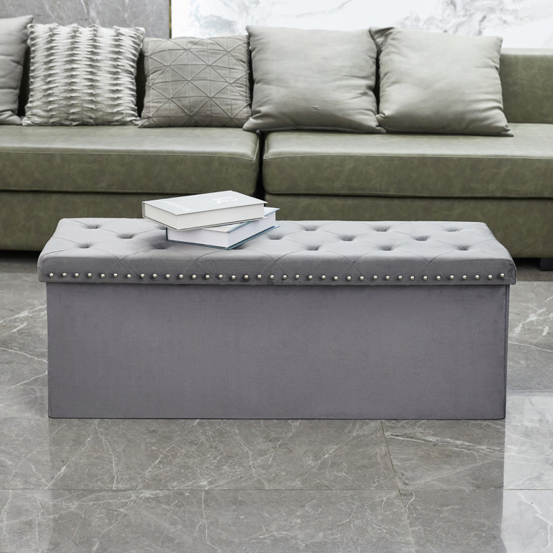 Banc de rangement avec repose-pieds Melchora, repose-pieds pliant avec rangement, coffre à jouets et repose-pieds, Gray