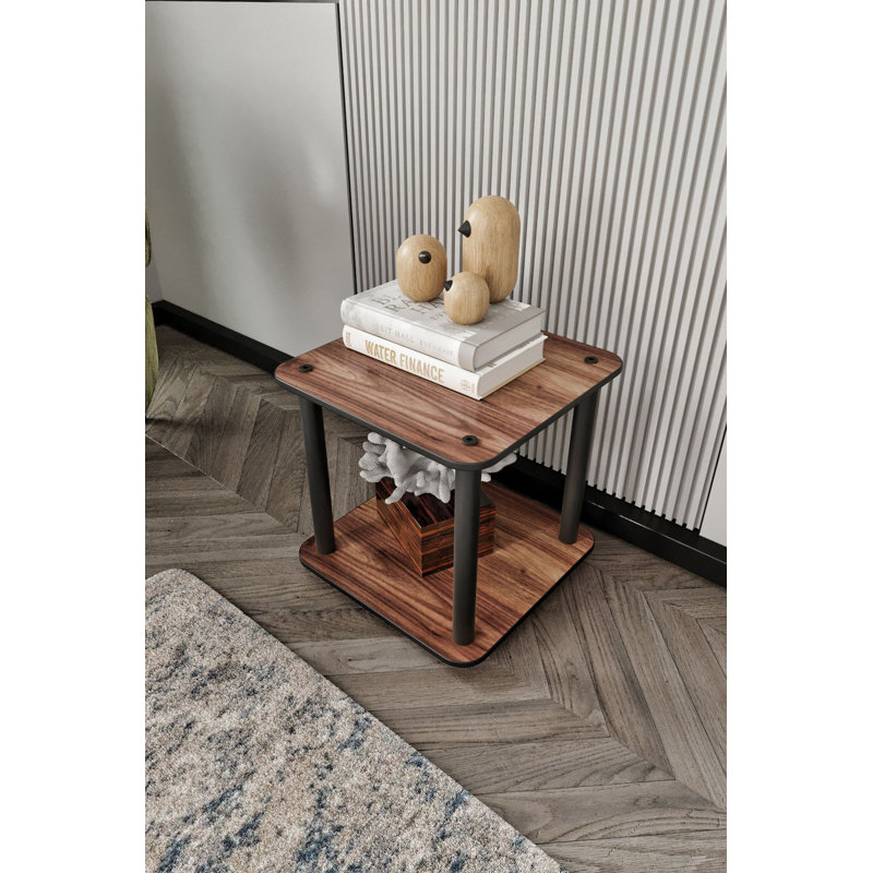 Modern Walnut Side Table with Compressed Kraft Legs, 13.4 x 15.0 x 13.4 Inches | 100% MDF Construction, Stylish Solid Brown Color | Perfect for Living Room, Bedroom, or Office, Versatile & Durable Design