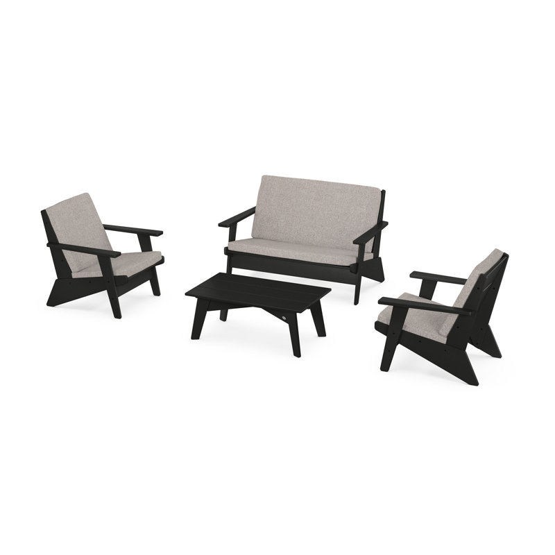 Riviera Modern Lounge 4-Piece Set, Black, Weathered Tweed