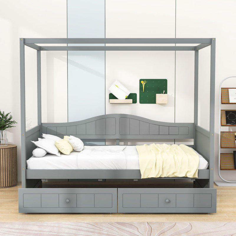 Aerys Twin Size 2 Drawers Wooden Daybed, Gray