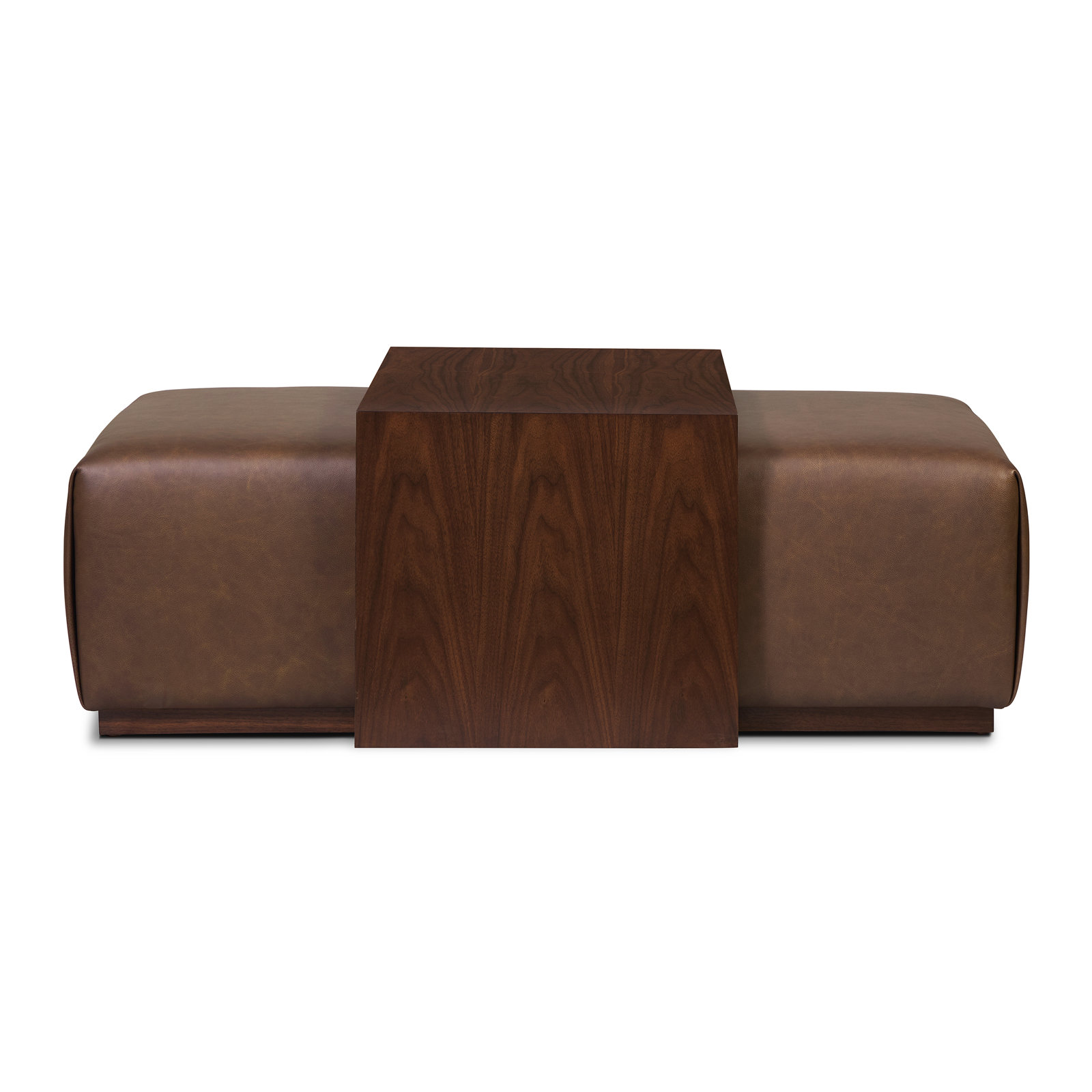Jarmo Full-Grain Genuine Italian Leather Ottoman With Walnut Table, Bridle Brown