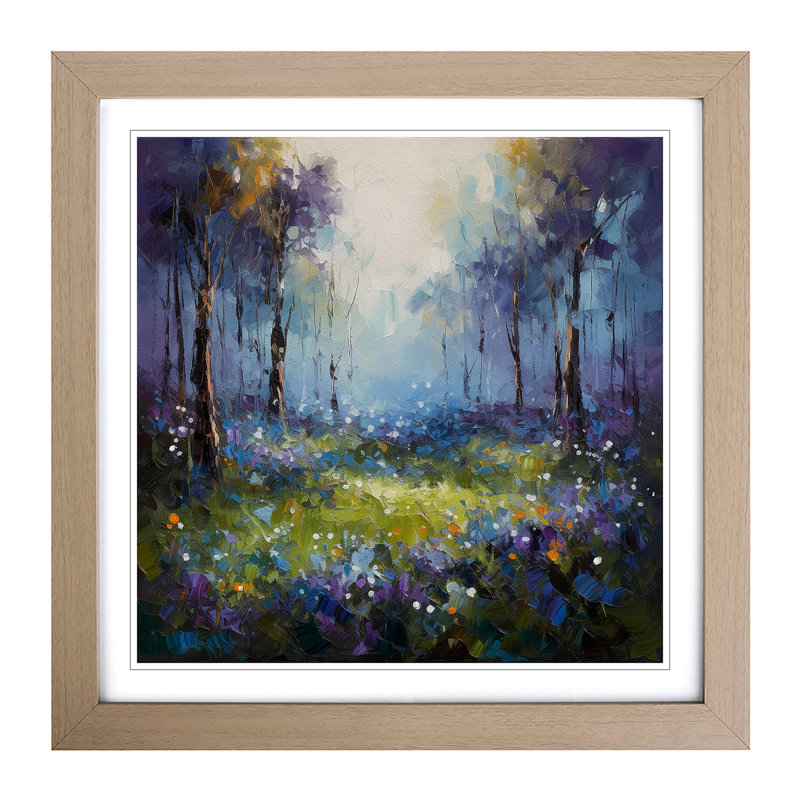 Bluebell Field Painting - Framed Print, Oak