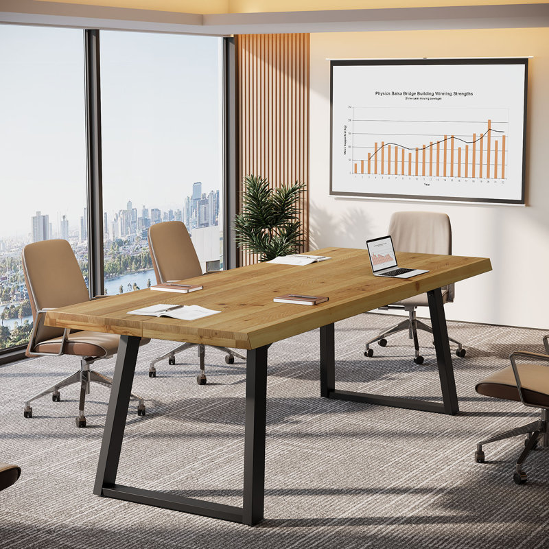 63" W Rectangle Solid Wood Computer Desk with Metal Double Pedestal Base