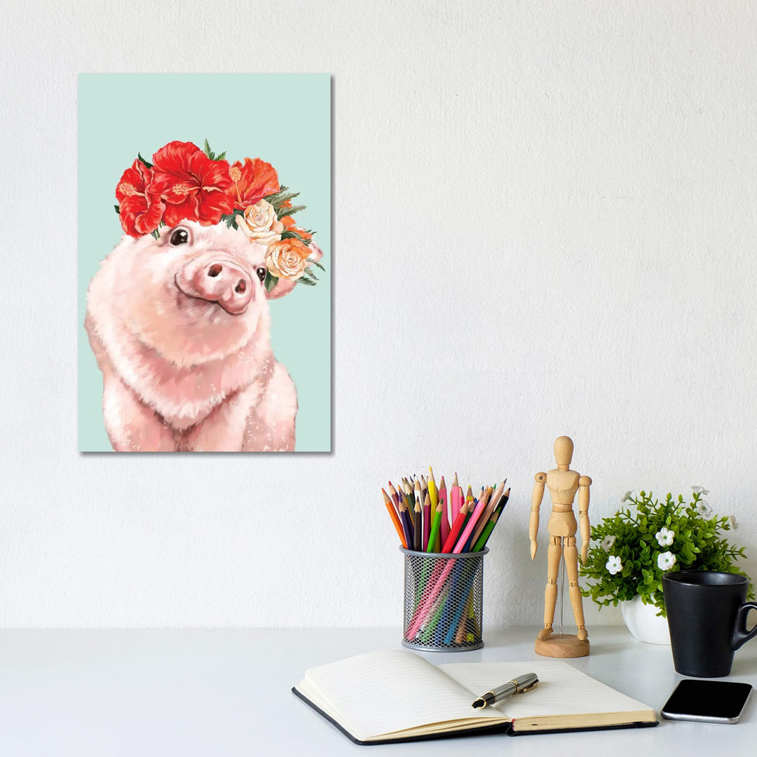 Baby Pig With Hawaiian Flower Crown In Green
