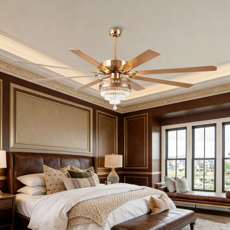 72" Crystal Ceiling Fan Fandelier With Lights - Modern Outdoor Fans With Remote Control, Gold