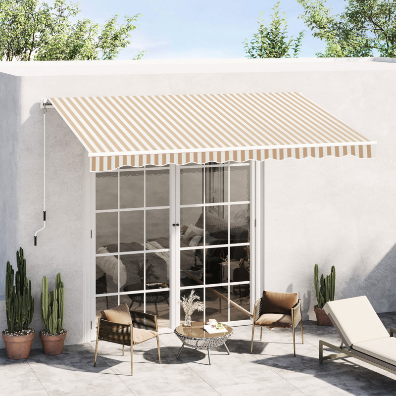 Et eau - Auvent de balcon 13 pi x 8 pi - Manivelle rétractable manuelle, cadre en aluminium pour terrasse, patio protégé, eau, cour, parasol à rayures