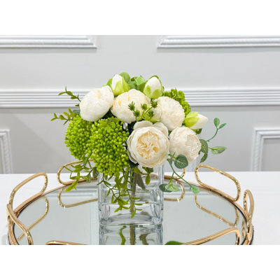 Faux Peony And Hydrangea In Vase