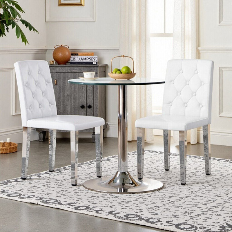 Ensemble de 2 chaises de salle à manger ergonomiques avec pieds en métal pour la maison et le commerce, Blanc et argent