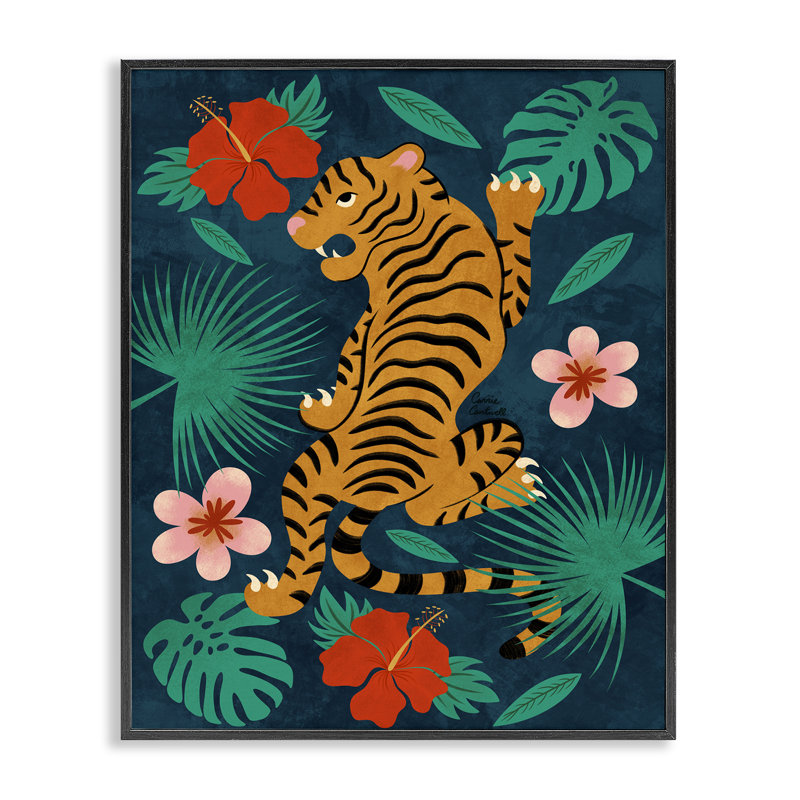  «Tiger Climbing» par Carrie Cantwell, H 14 po x l 11 po, Giclée encadrée noir minuit