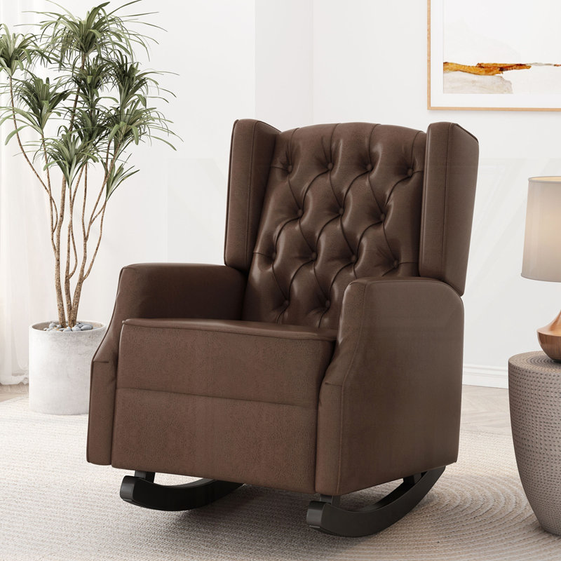 Chaise berçante avec dossier à oreilles, H 36,25 po x l 26,75 po x P 34 po, Marron foncé