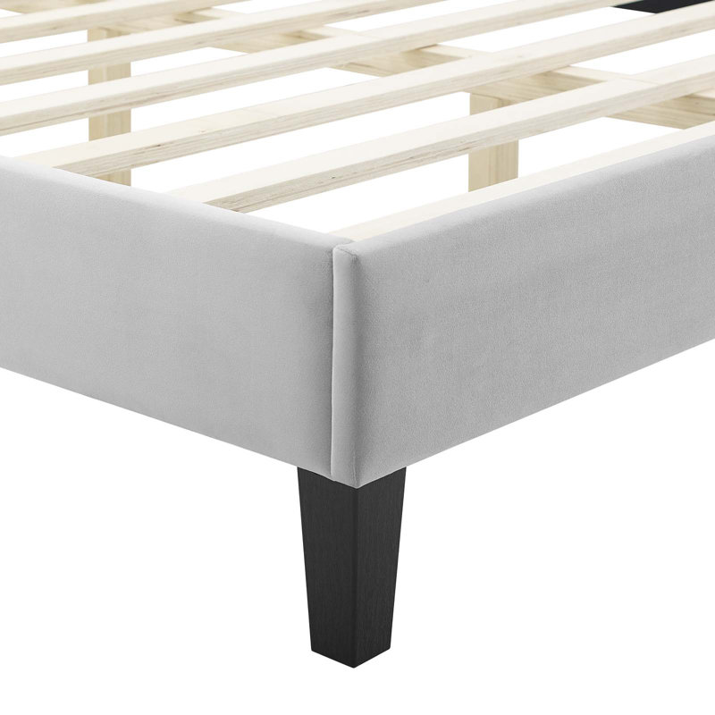 Elise Performance Velvet Platform Bed, Light Grey Velvet, Queen