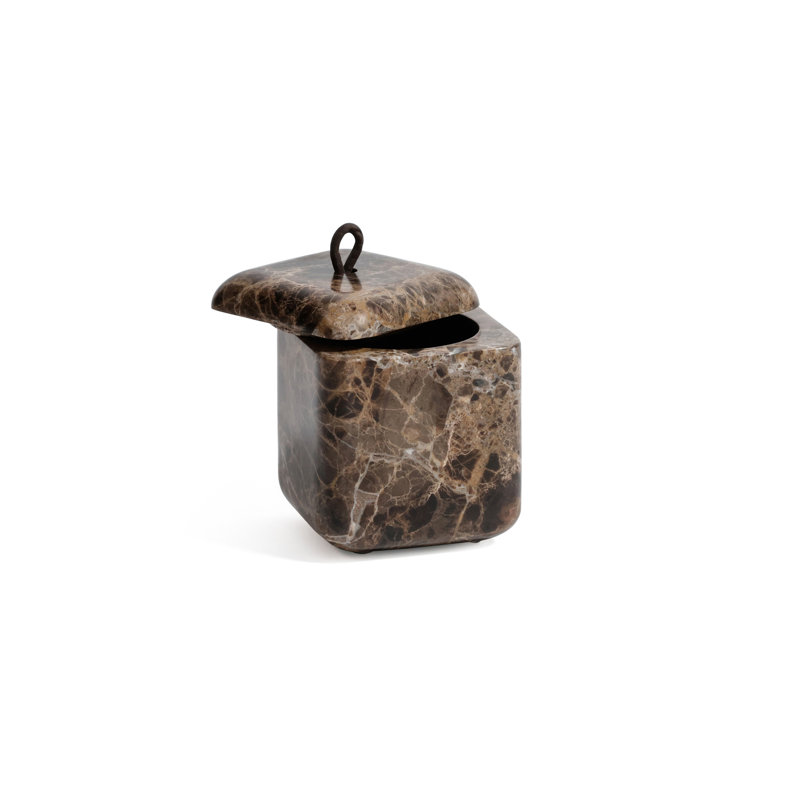 Marble Bathroom Lidded Vanity Jar, Marron foncé Emperador