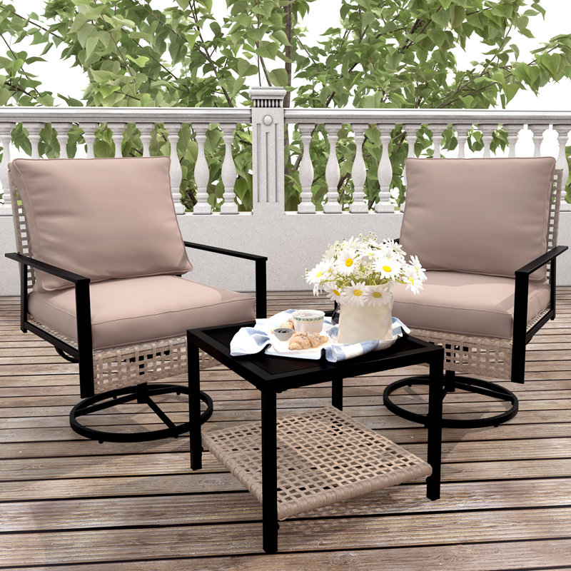 Ensemble de mobilier d'extérieur 3 pièces avec table basse à 2 niveaux, Beige