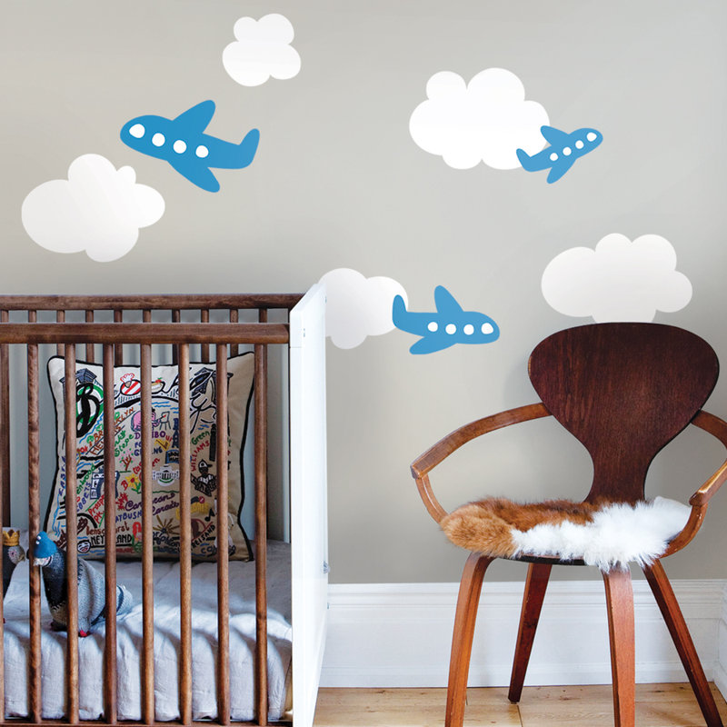 Décalcomanie murale "avions avec nuages", Rose