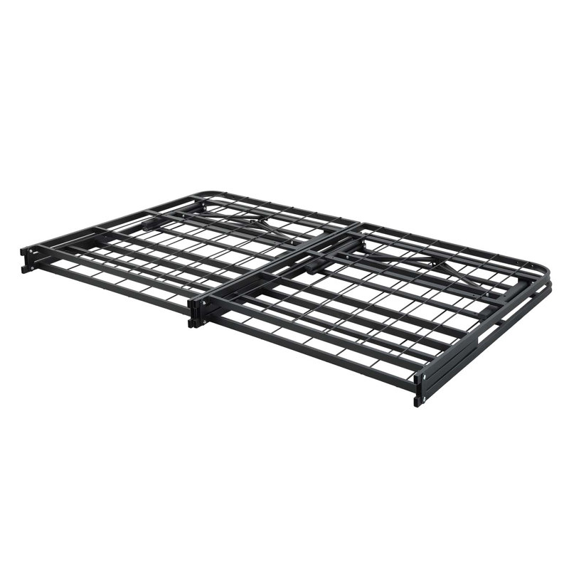 Structure de lit pliable en métal noir grand lit, conception sans profil haut, Grand lit