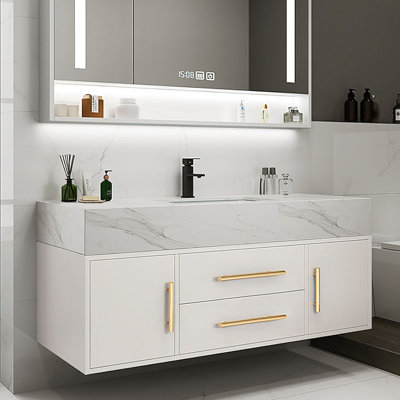 Ensemble de meuble-lavabo moderne en pierre frittée flottante noire avec lavabo 39,4 po Ivanbrook