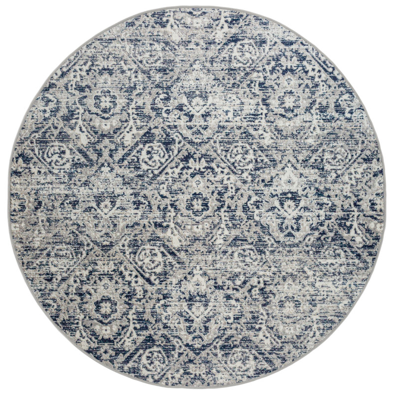 Aidy 1244 Transitional Abstract Blue Area Rug, Round 5'3"