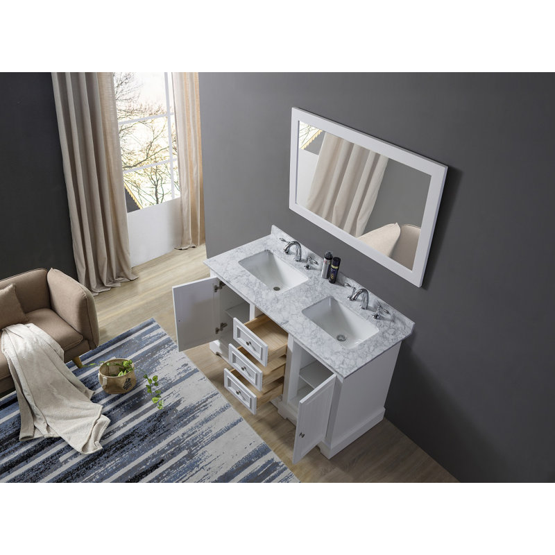 Rhian 48 " W Freestanding Standard Free Standing 2 Double Vanity Bathroom Vanity With Marble Top with Mirror