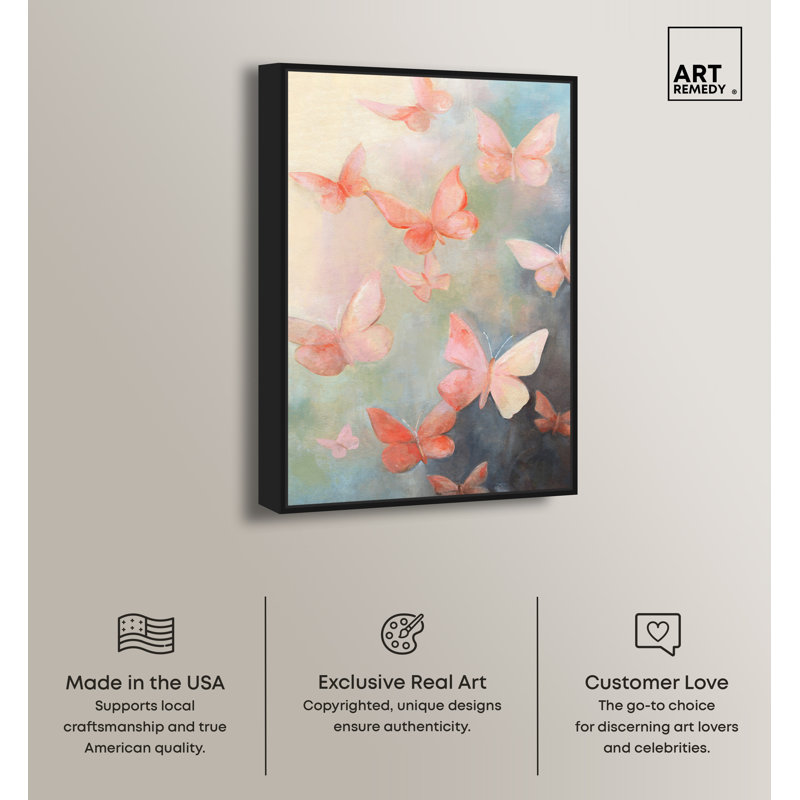 Peaceful Butterflies 46" x 31" Canvas Wall Art with Black Frame