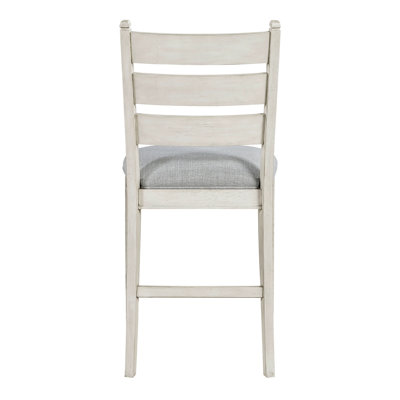 Antique White Counter Height Chair Of 2, Comfortable Padded Gray Upholstered Seat, Back, Wood, Ideal For Casual Entertaining, Assembly Required