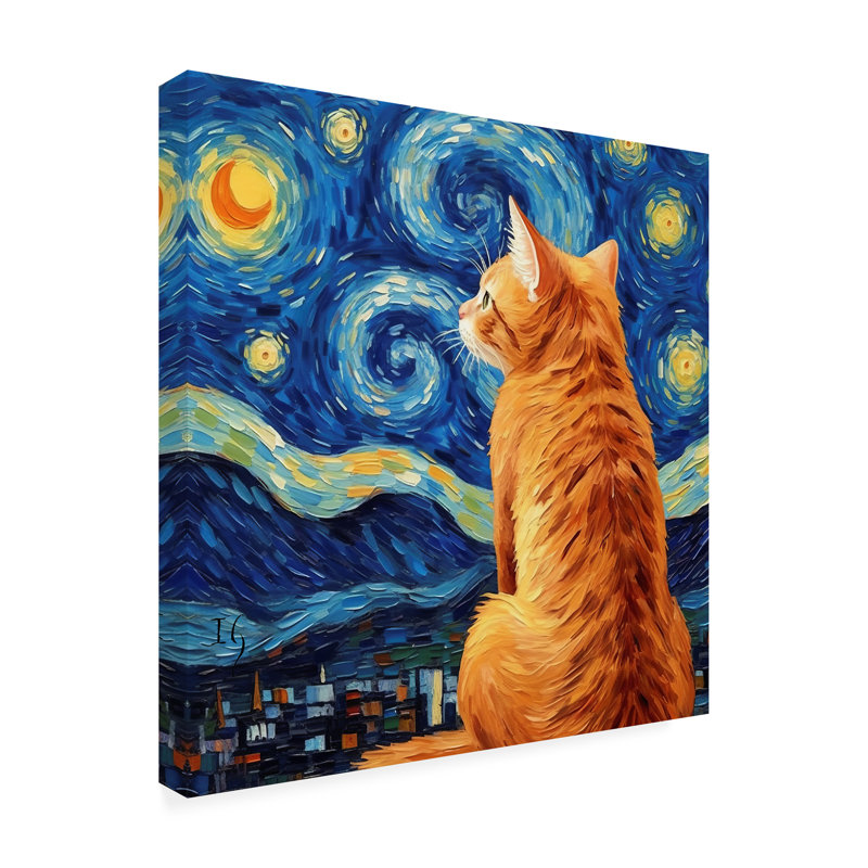 Animaux sous la nuit étoilée sur toile, L 14 po x H 14 po