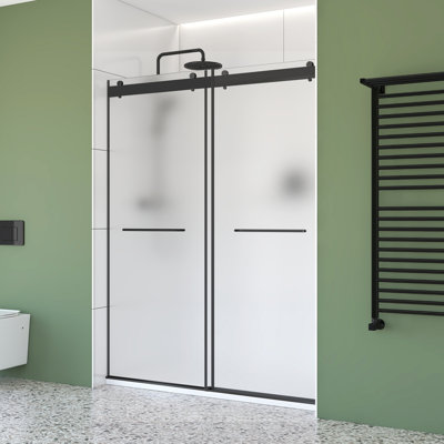 Molly 60" W X 32" D X 76" H Frameless Shower Door Rectangular Shower Kit In Black With Frosted Glass Finish