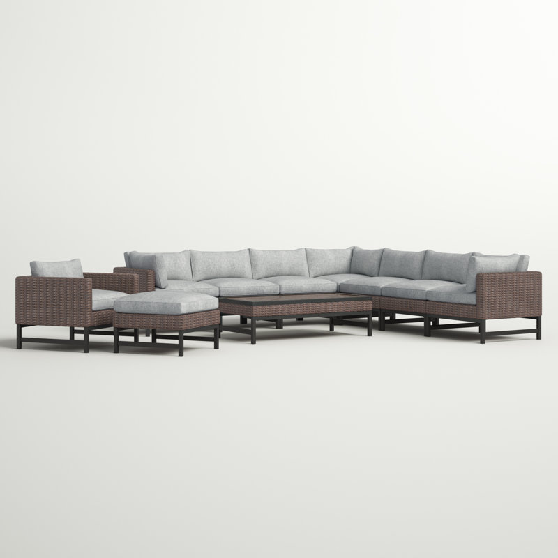 Ensemble de conversation modulaire en rotin avec coussins 10 pièces Hesse
