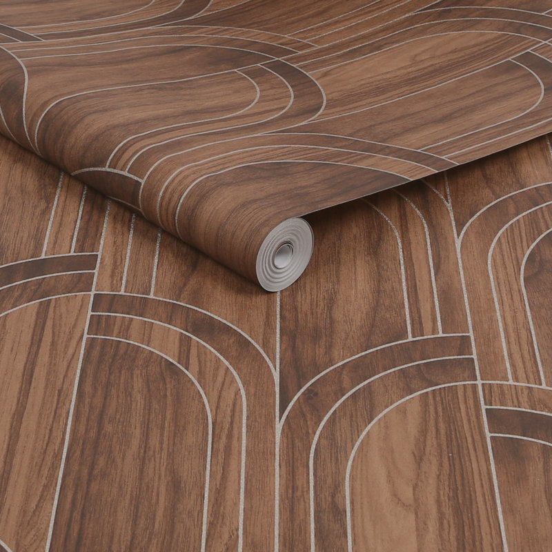 Sublime Brick Vinyl Metallic Wallpaper Double Roll, Walnut