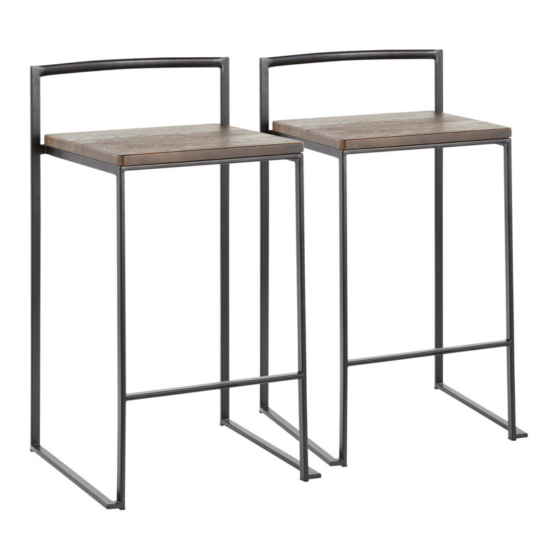 Tabouret de bar contemporain empilable avec siège en bambou à grain de bois pressé - ensemble de 2