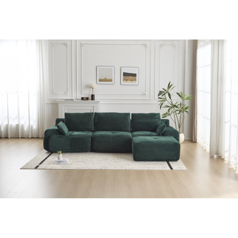 Canapé moderne en mousse à mémoire de forme compressée, grands canapés modulaires pour le salon, canapé modulaire Cloud pour animaux de compagnie, tissu en velours côtelé, causeuse très profonde, sans assemblage requis, vert
