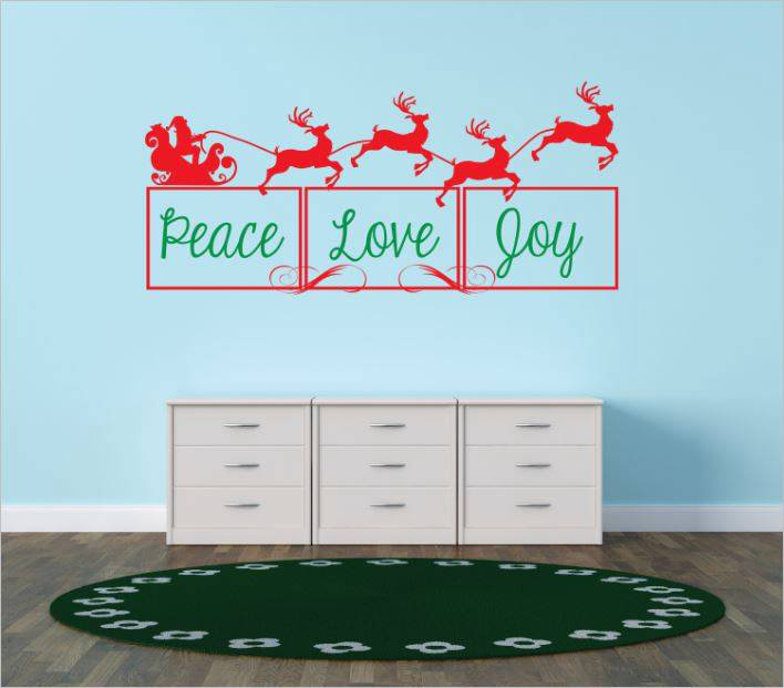 Décalcomanie murale paix love joy, H 12 po x l 30 po x P 0,16 po, Rouge / Vert