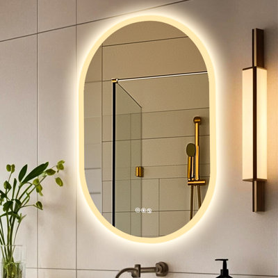 24 po x 35,5 po ovale à DEL-Miroir de salle de bain / anti-buée / à intensité variable / à changement de couleur / Bluetooth / verre trempé / fonction de mémoire