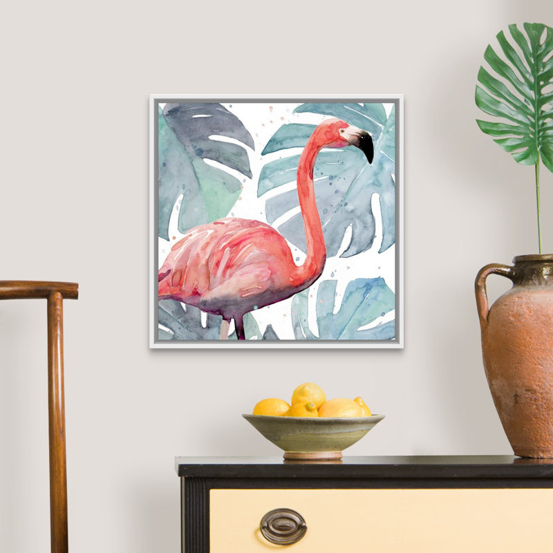 «Flamingo Splash I», art mural sur toile, Toile avec cadre blanc, H 22 po x l 22 po