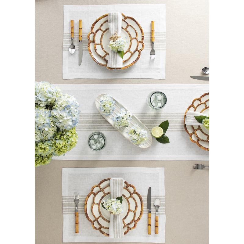 Farmhouse - 100% Pure Linen Table Runner, 72" x 14", Natural/White