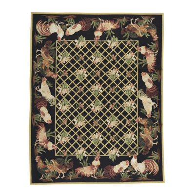 Hand-Knotted High-Quality Black and Green Runner