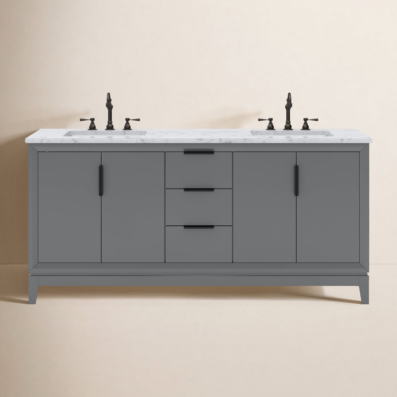 Elizabeth 72" Double Bathroom Vanity Set with Mirror, Cashmere Gray, Hook