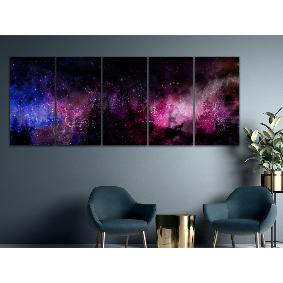 5-tlg. Leinwandbilder-Set Deer Galaxy