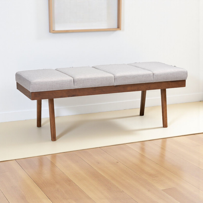Hoefer Bench in Greyish Beige Fabric Upholstery and Walnut Finish, 18'' H X 48'' W X 18'' D, Grayish Beige