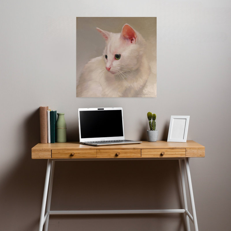 Art de chat contemporain blanc chaton, H 18 po x l 18 po