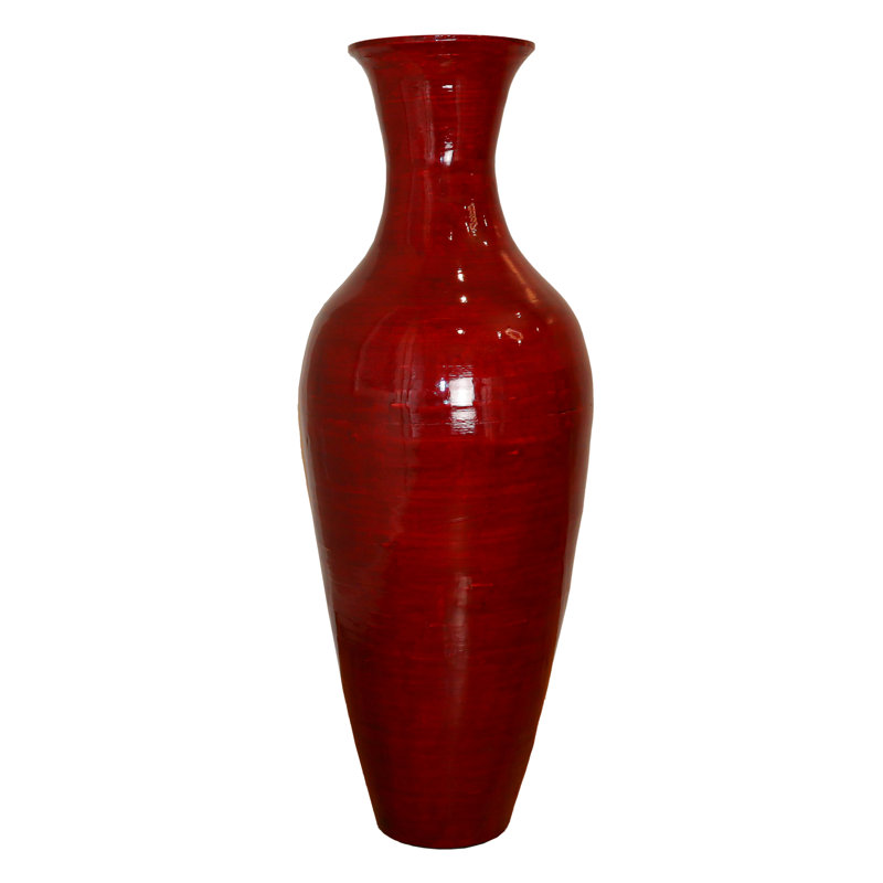Grand vase de plancher en bambou Claxton, H 37,5 po x l 14 po x p 14 po, Rouge