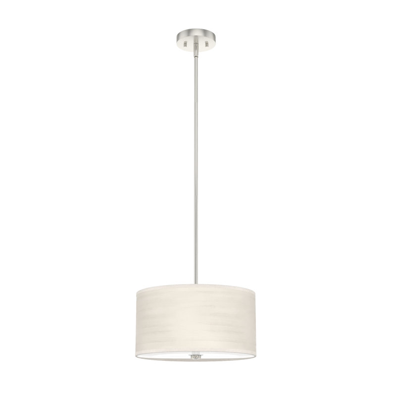 Solhaven Mid-Century Bleached Alder 14" Drum Pendant with Brushed Nickel Finish