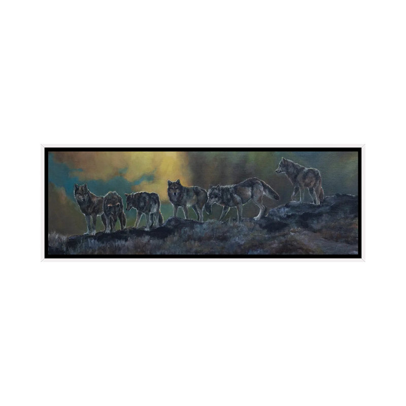 The Ridgeline Pack by Jan Perley - Panoramic Painting on Canvas, White Floater Frame, 30.48 cm H x 91.44 cm W
