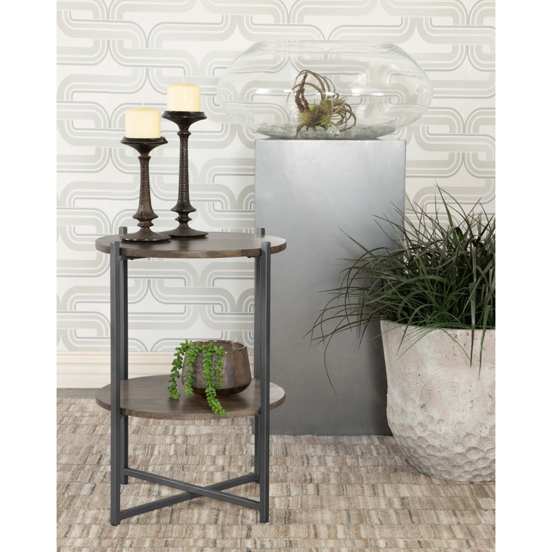 Table d'appoint ronde Penstare avec tablette ouverte naturelle et bronze industriel