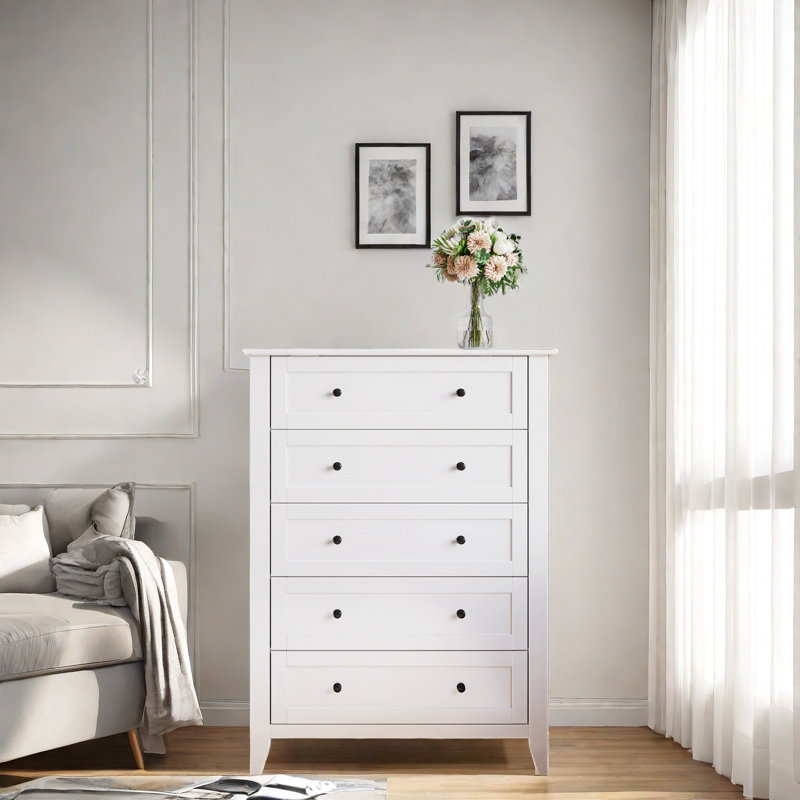 5 Chest Of Drawer Dresser, White