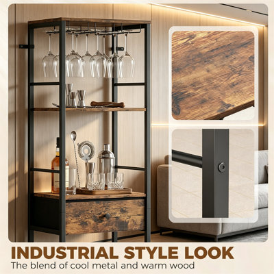 Wine Bottle & Glass Rack Black,Brown