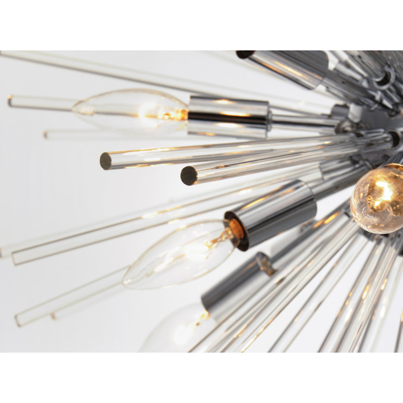 Lustre sphérique spoutnik 16 lumières Merrick, Chrome poli, 20" H x 40" W x 40" W