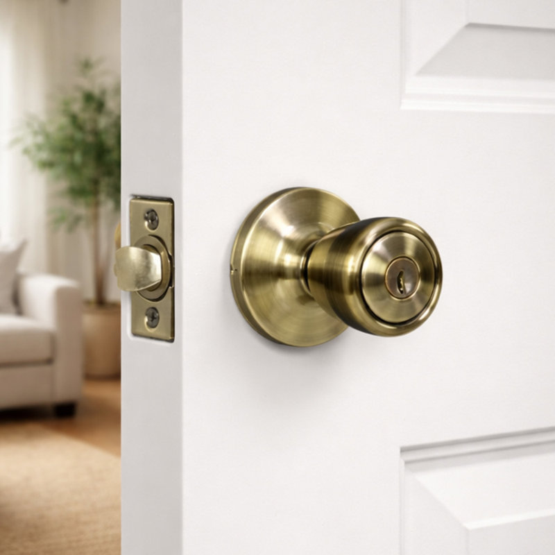 Terrace Keyed Door Knob, Antique Brass