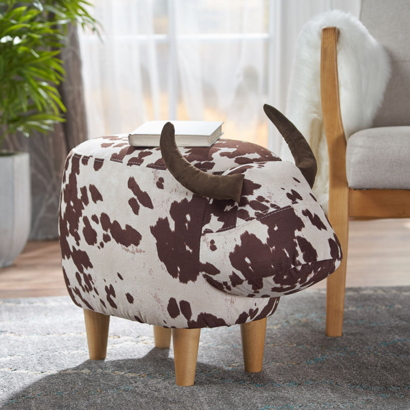 Repose-pieds en velours en forme de vache, repose-pieds rembourré moderne, tabouret décoratif, Brun / Blanc