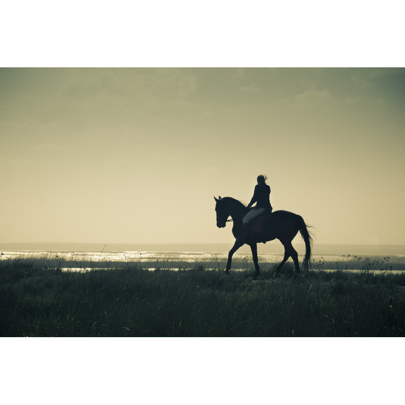 Rider Silhouette On Horseback / Split Toned - Wrapped Canvas Print, 30cm H x 46cm W