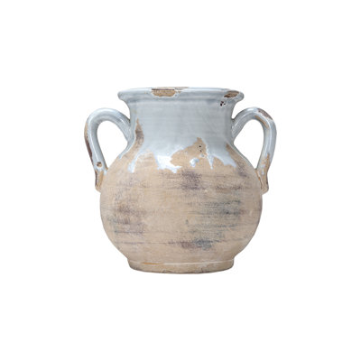 Partially Glazed Ceramic Pot with Handles